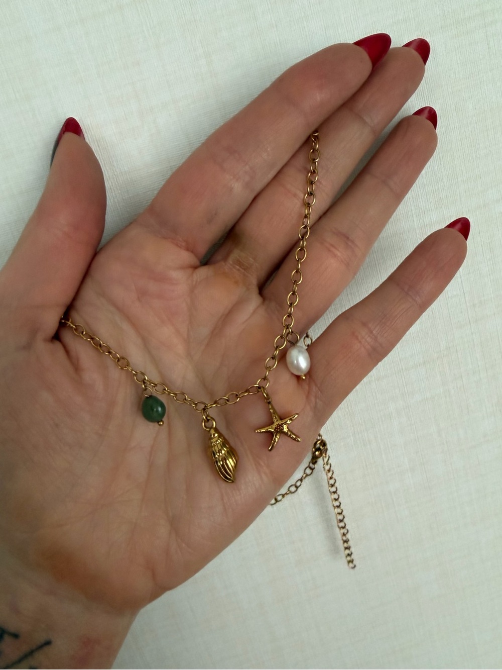 Gold-Tone Sea Life Charm Necklace with Pearl & Starfish